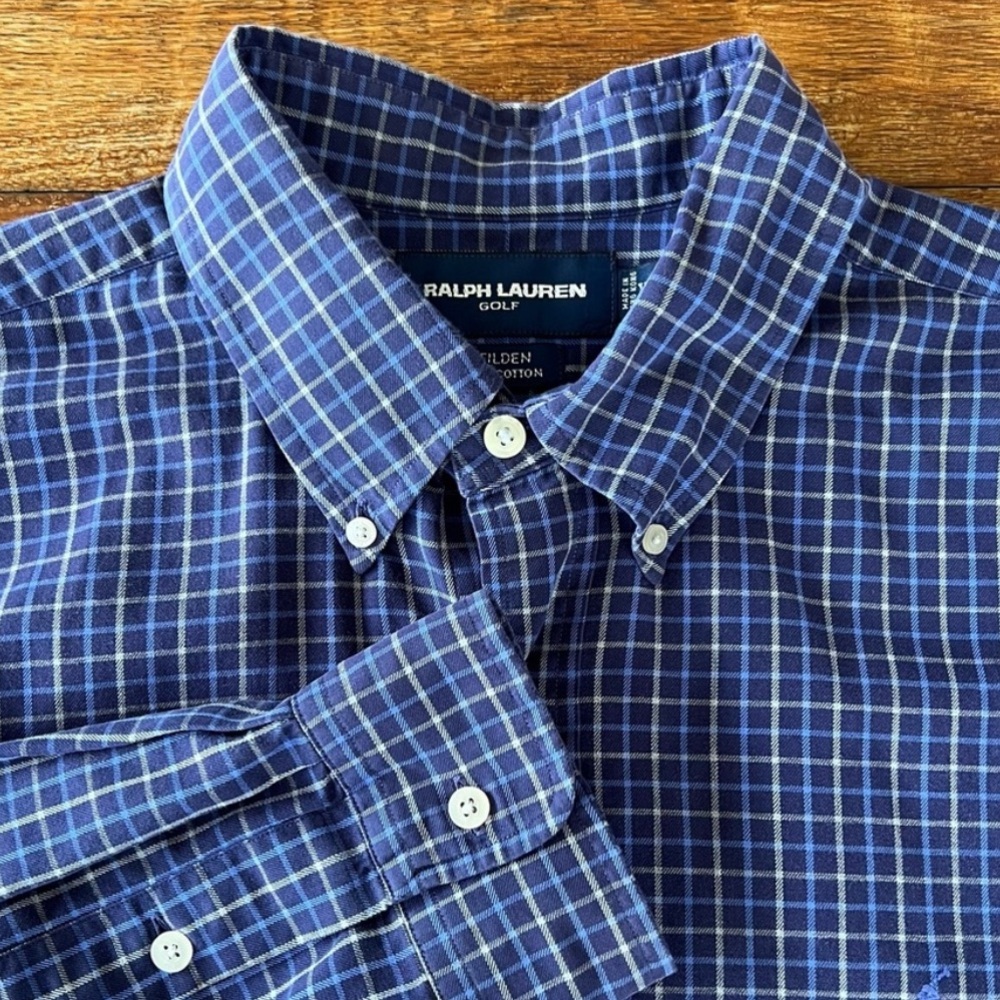Vintage Ralph Lauren Golf Tilden Plaid Button Down Shirt XL Cotton 90’s Plaid